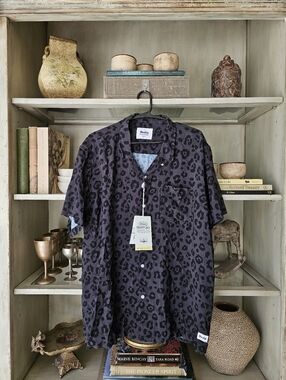 NWT DUVIN Cocktail Shirt Black Leopard Button Up Cabana Shirt XL